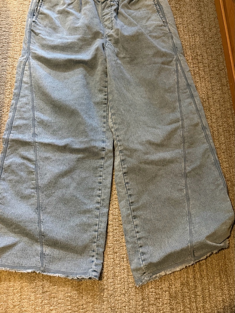 aerie Light Blue Panel-Detail Wide-Leg Jeans
